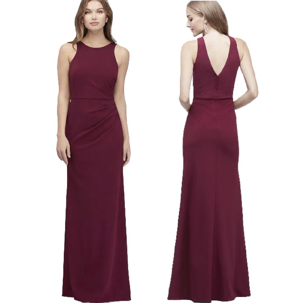 NWT DB Studio Scuba Crepe High Neck Maxi Formal Mermaid Dress Size 10 Merlot